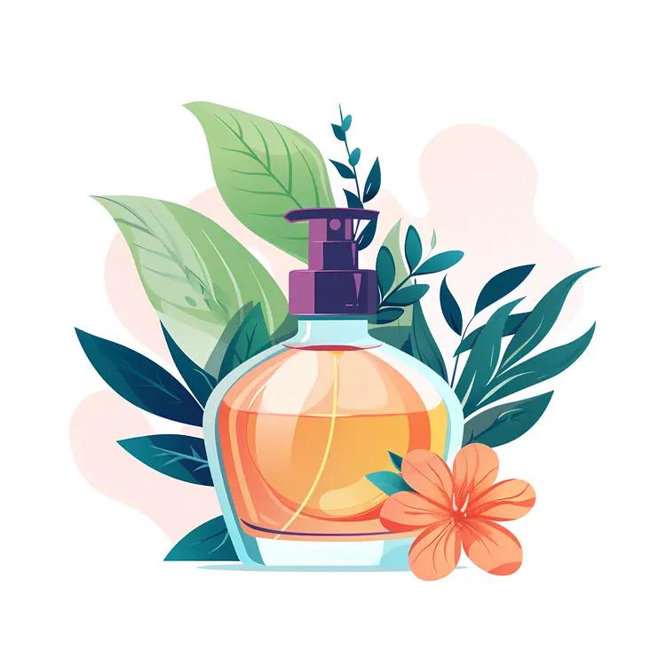 Perfume Bottle with Orange Flower and Leaves