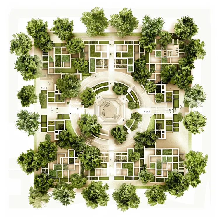 Square Architectural Plan with Trees