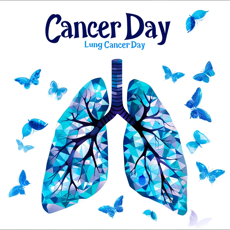 Lung Cancer Day Blue Lungs with Geometric Pattern