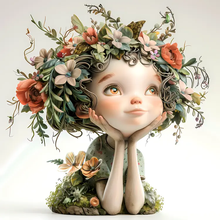 Cute Girl with Flower Crown Illustration