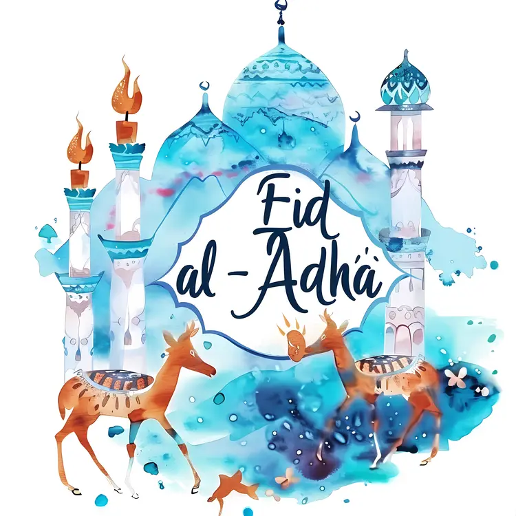 Eid al-Adha Celebration with Mosque and Deer