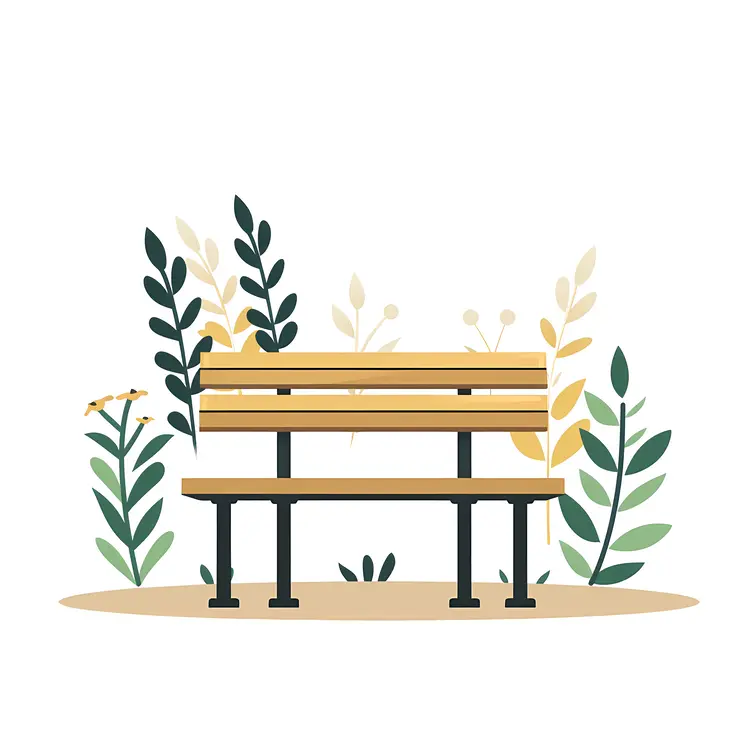 Yellow Bench with Plants and Leaves