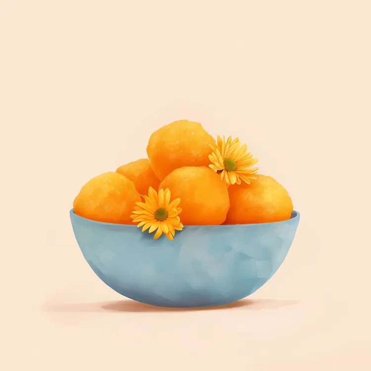 Orange Sweets with Flowers in Blue Bowl