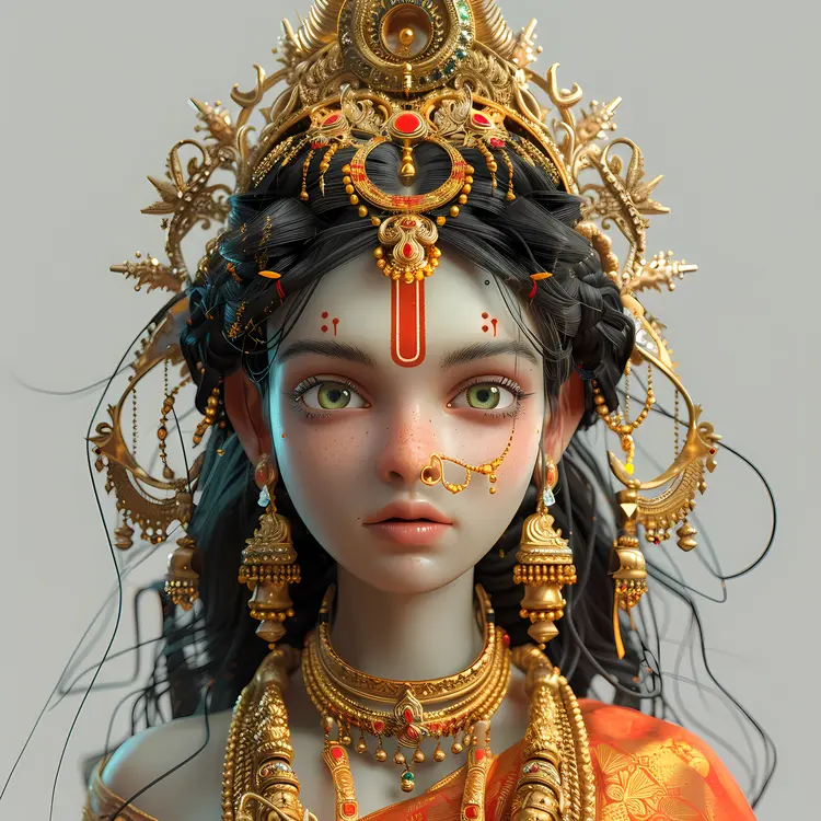 Realistic 3D Woman Portrait with Ornate Jewelry