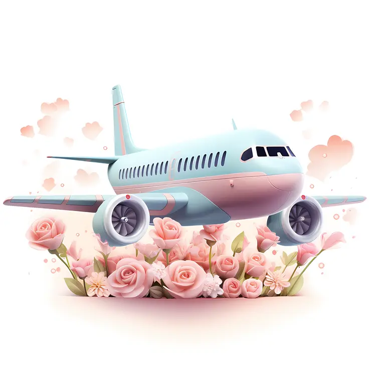 Airplane Surrounded by Pink Roses