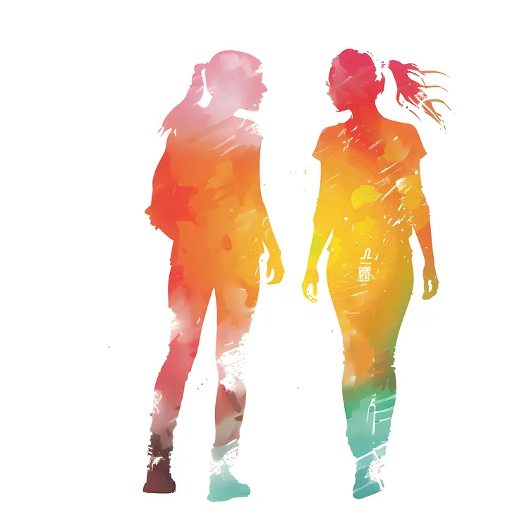 Colorful Silhouette of Two Women