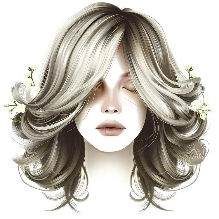 Elegant Blonde Curly Hair with Face Illustration