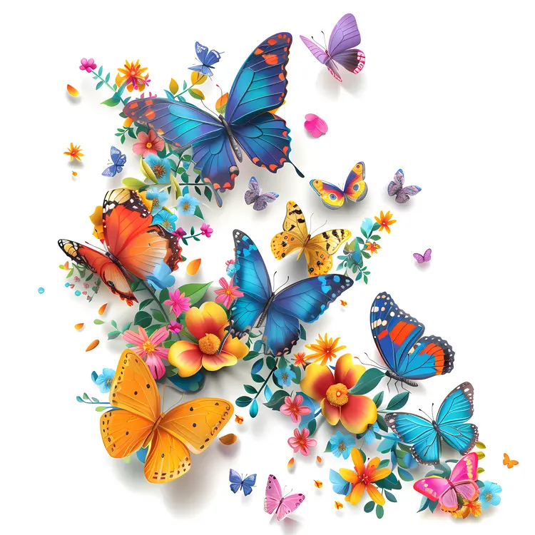 Colorful butterflies with flowers