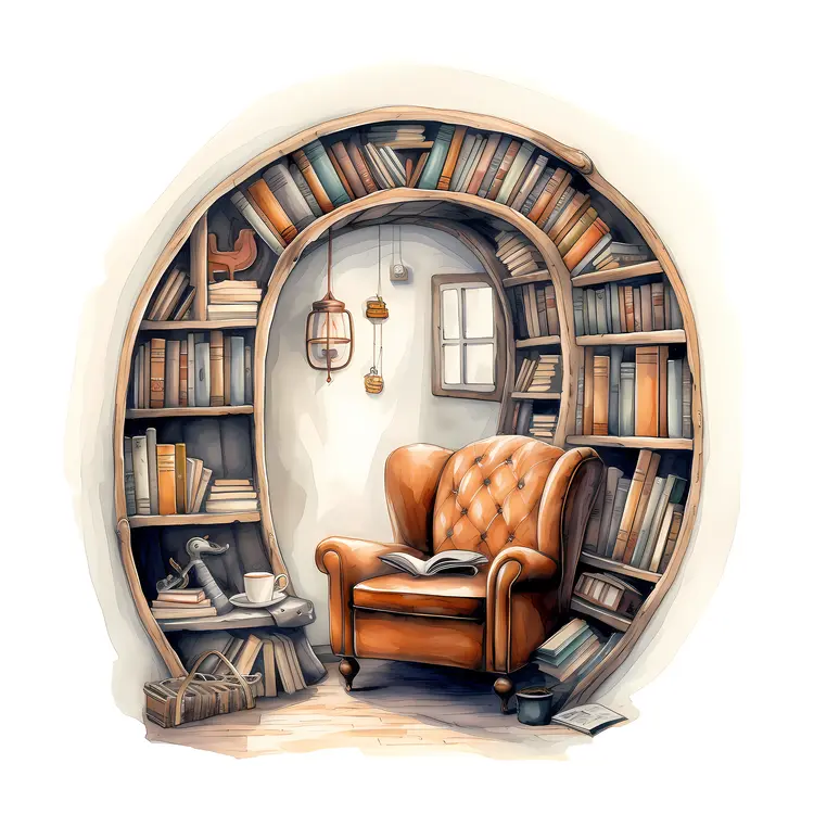 Vintage Reading Nook with Leather Chair