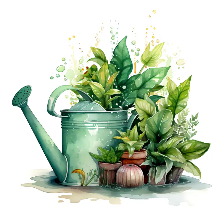 Watering Can with Various Plants