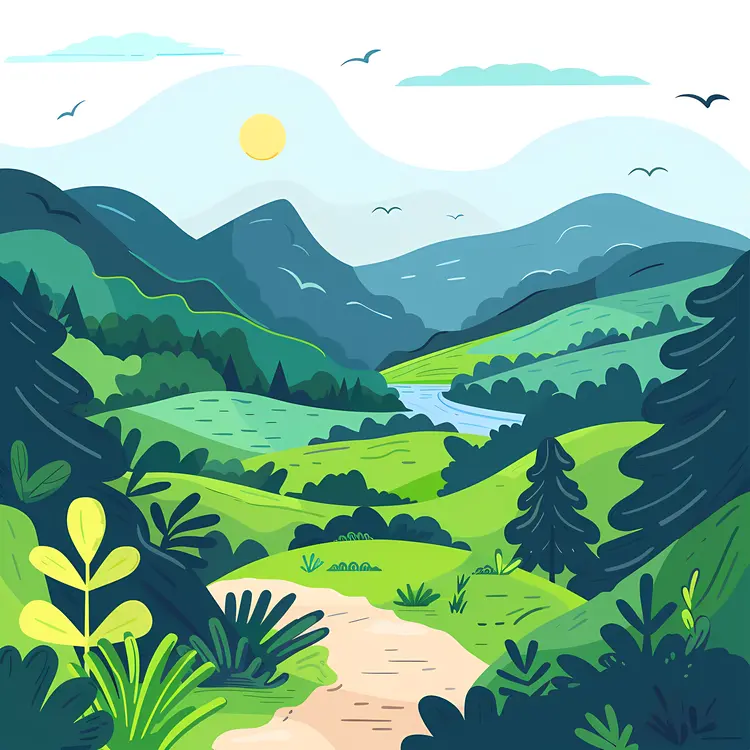 Lush Green Mountain Landscape with Winding Path