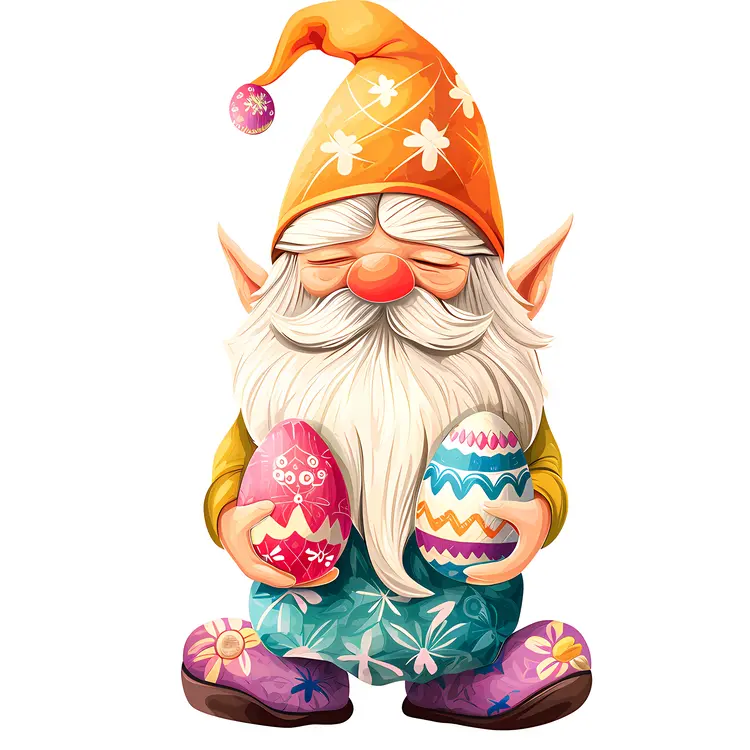 Gnome Holding Colorful Easter Eggs