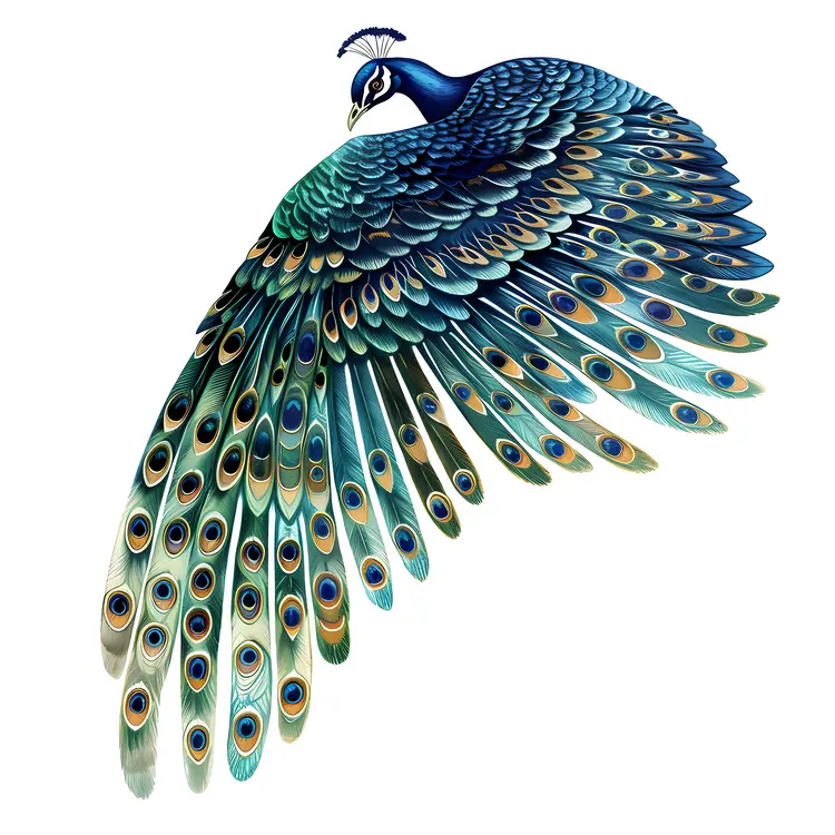 Peacock in Flight with Spread Feathers