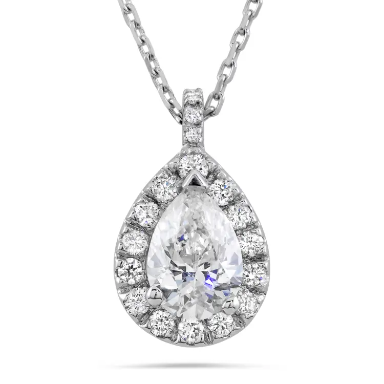 Elegant Diamond Teardrop Necklace with Halo Setting