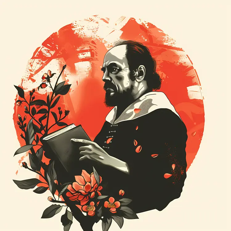 Man Holding Book with Floral Background