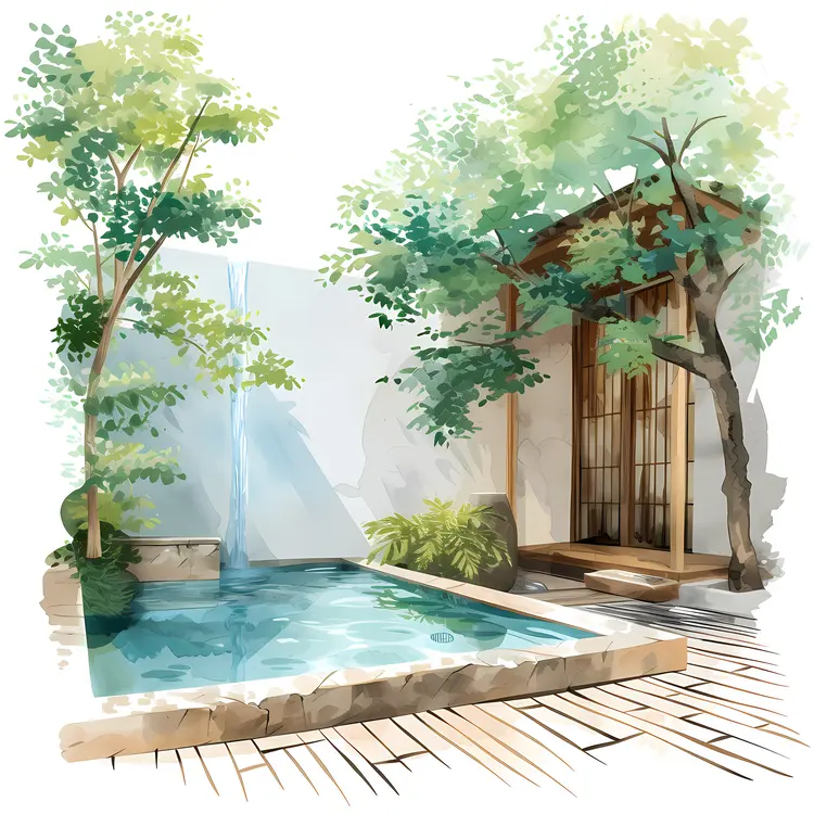 Japanese Hot Spring with Traditional House