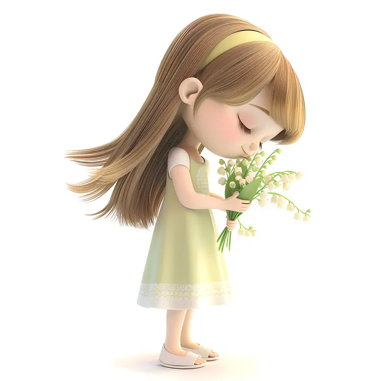 Cute Girl with Flowers Illustration