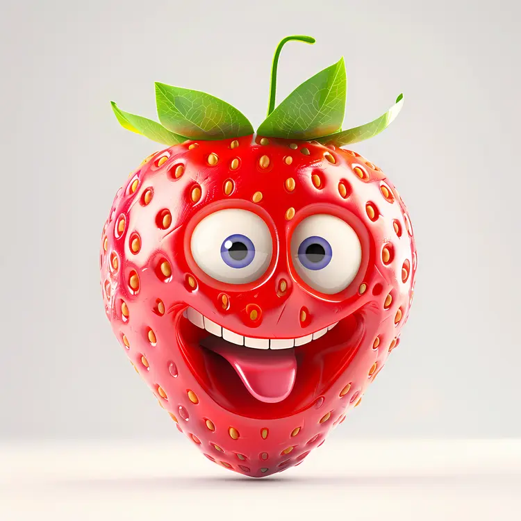 Red Strawberry Cartoon with Tongue Out