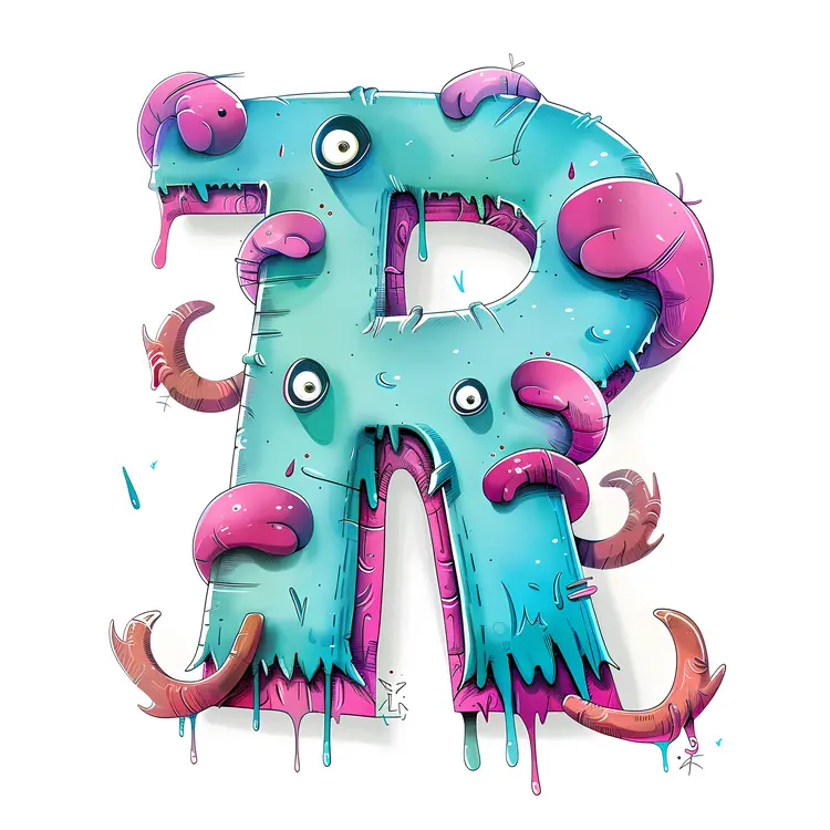 Monster Themed Blue and Pink Letter R