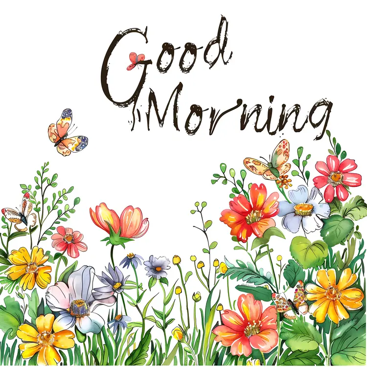 Good Morning with Colorful Flowers and Butterflies