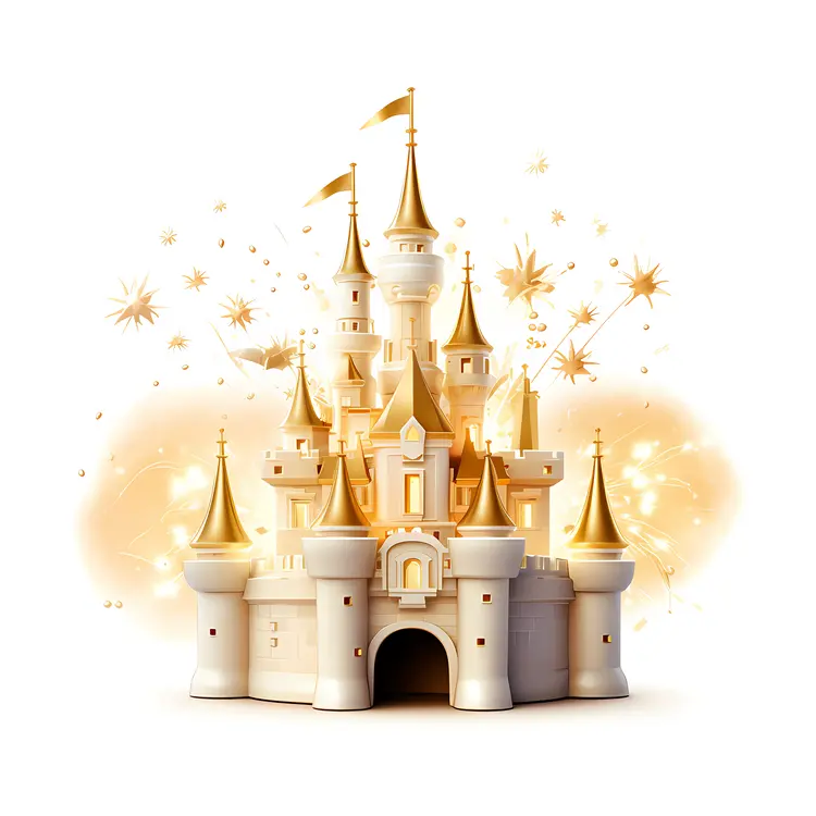 Golden Castle with Towers and Flags