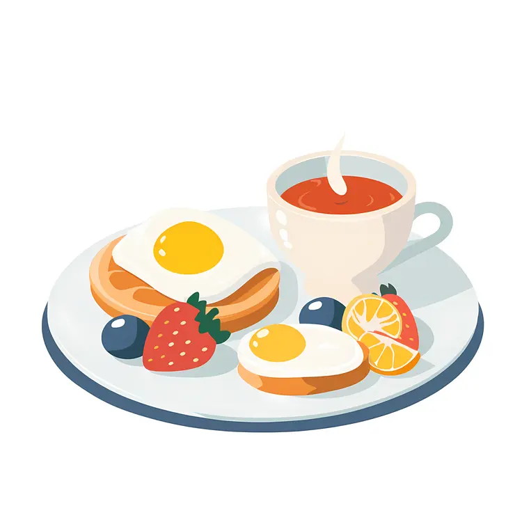 Classic Breakfast Plate with Fruits and Coffee