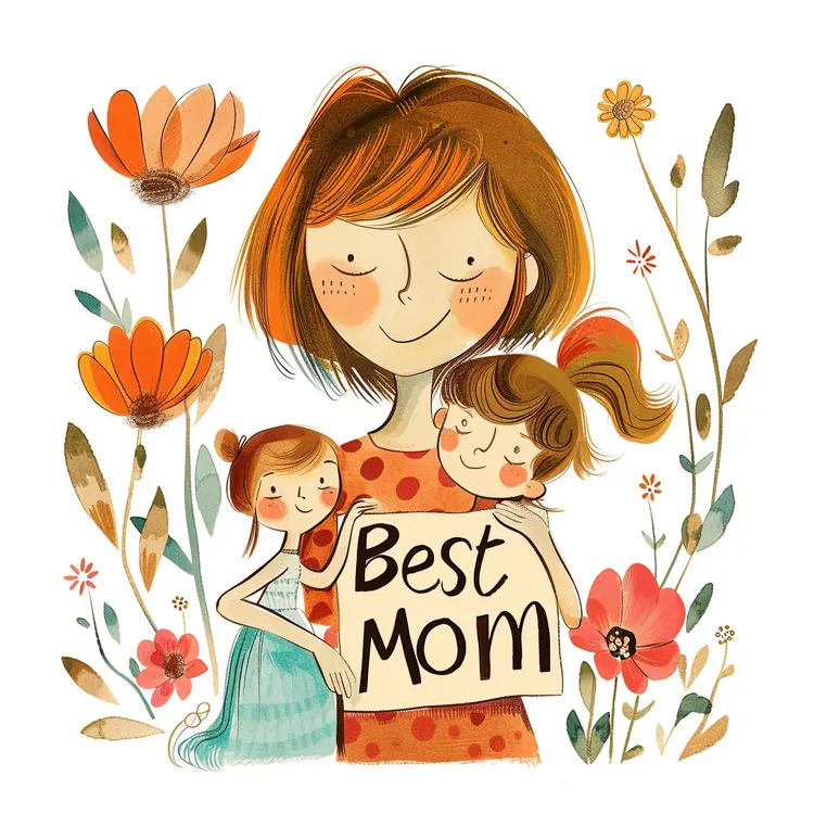 Best Mom Illustration with Mother and Children