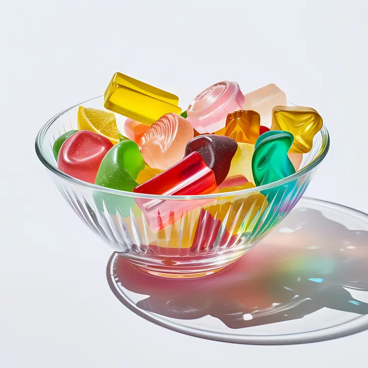 Colorful Gummy Candies in Glass Bowl
