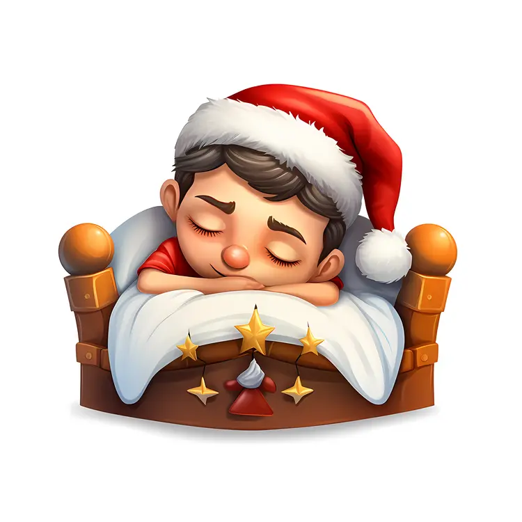 Child Sleeping in Bed with Santa Hat