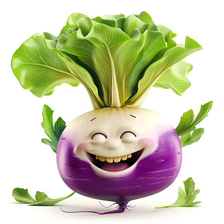 Happy Cartoon Turnip with Leaves