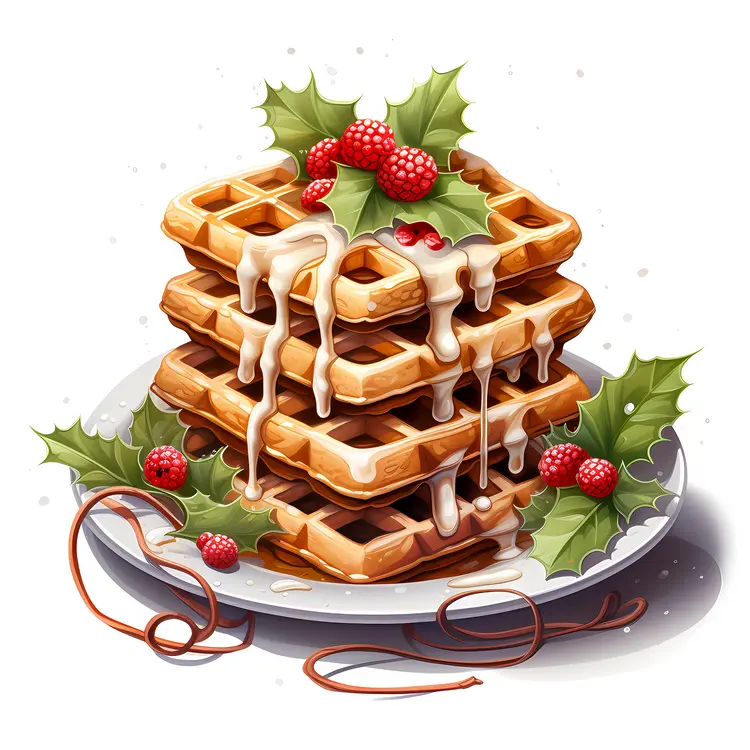 Christmas Waffles with Holly, Berries, and Icing