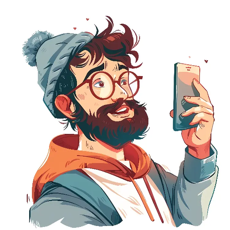 Cartoon Man Taking Selfie