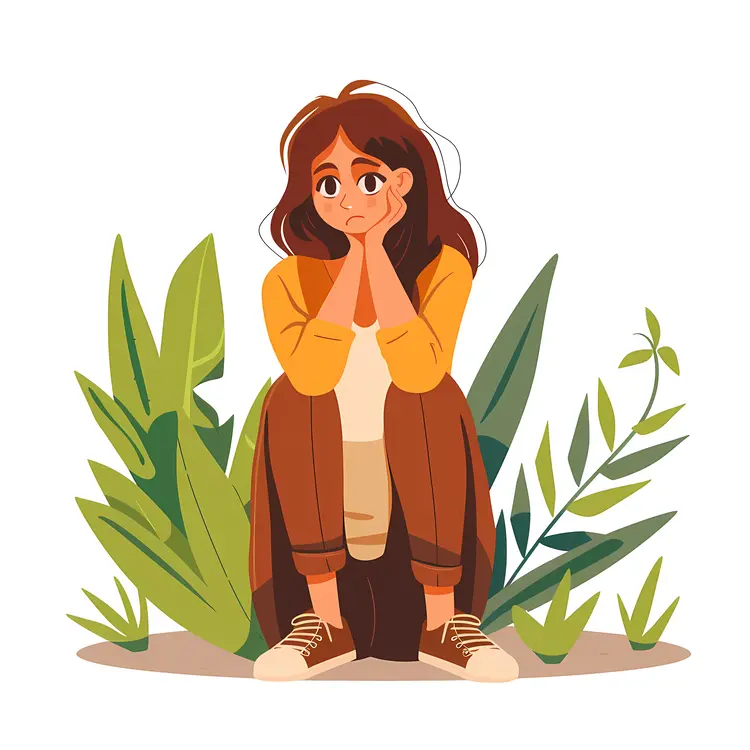 Sad Girl Sitting in Nature