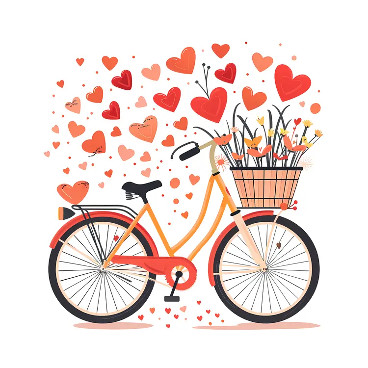 Romantic Bicycle with Hearts and Flowers