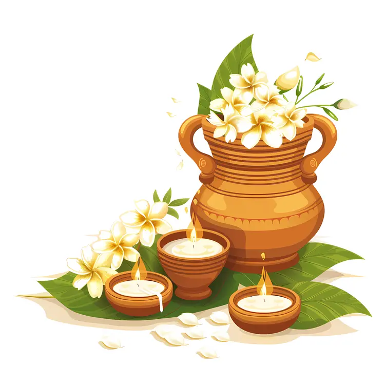 Flower Pot with Candles and Leaves