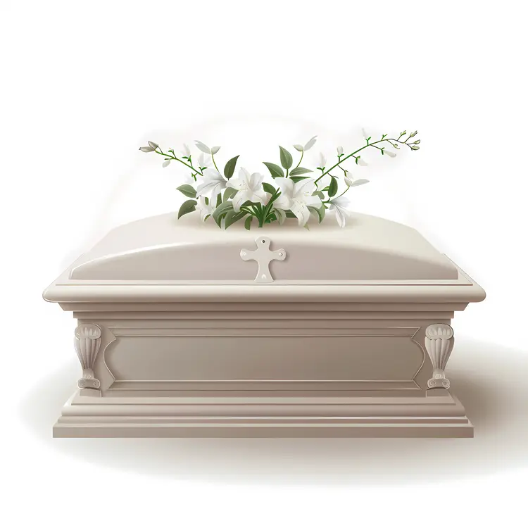 Elegant White Coffin with Floral Arrangement