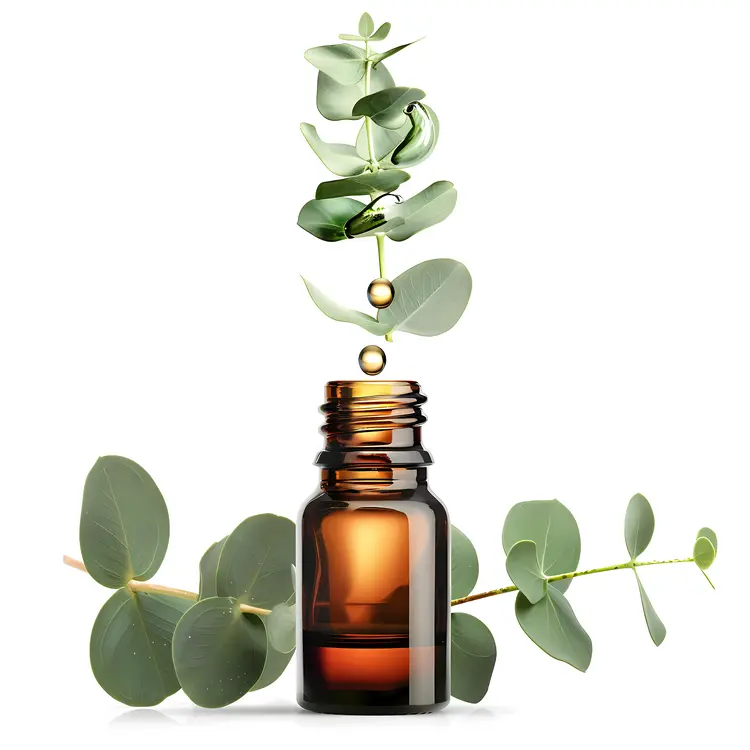 Green Leaf and Oil Drop into Bottle