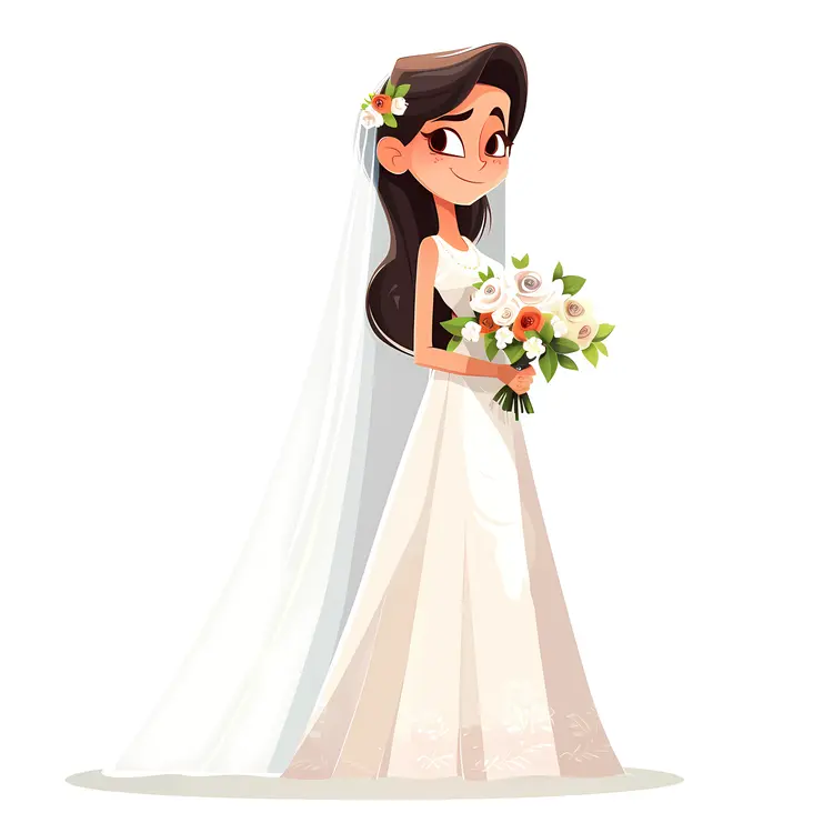 Stylish Cartoon Bride with Flowers