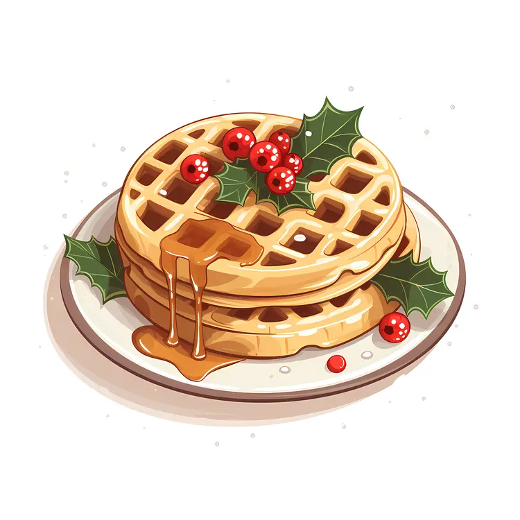Christmas Waffles with Holly and Maple Syrup
