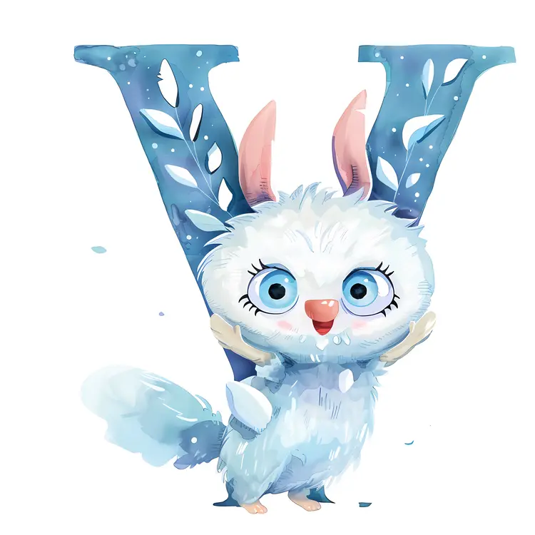 Adorable White Bunny with Letter V