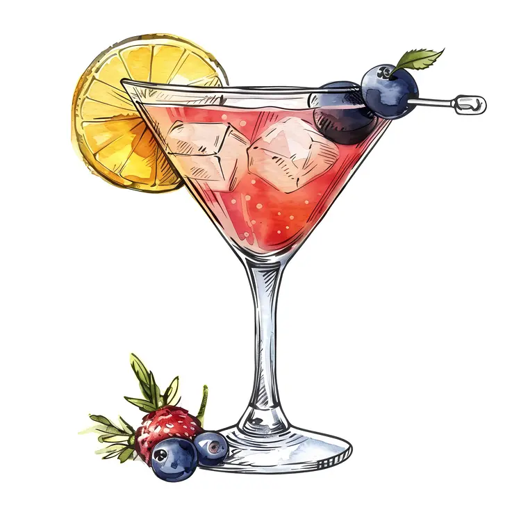 Cocktail with Blueberries and Lemon