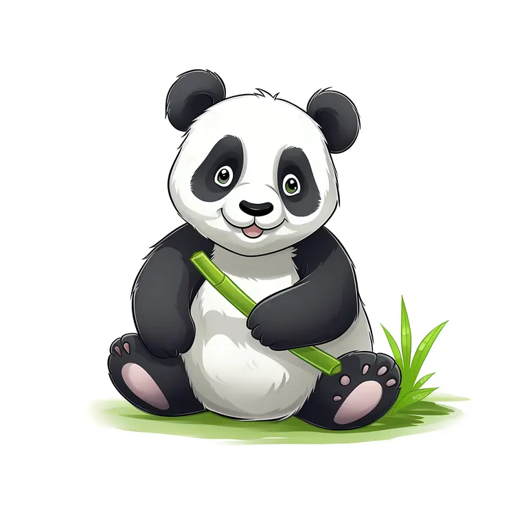 Cute Cartoon Panda with Bamboo Stick