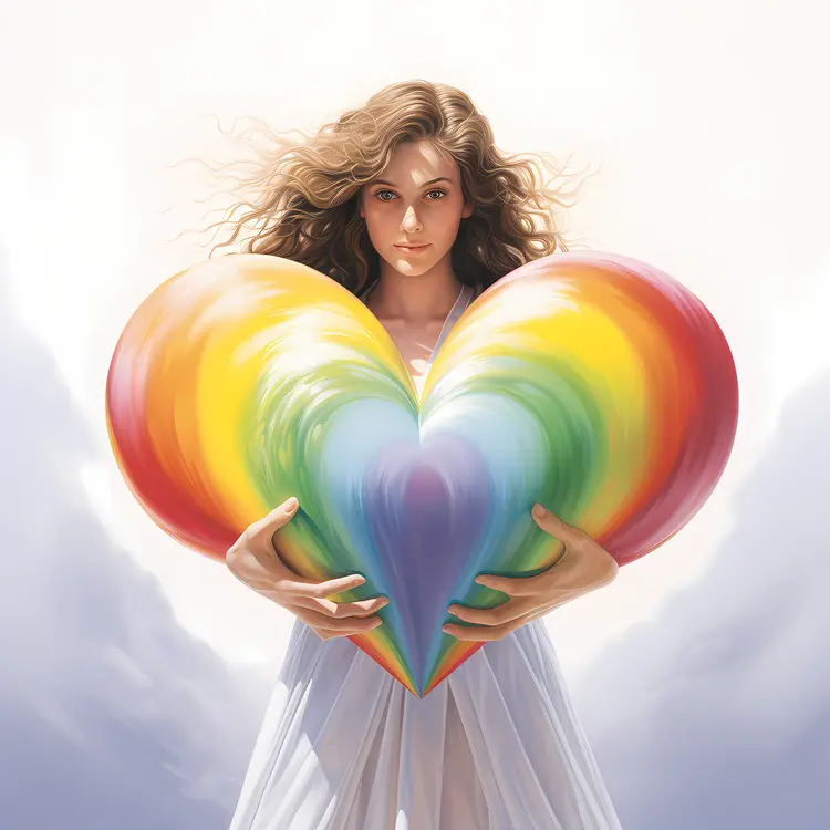 Woman Holding Rainbow Heart