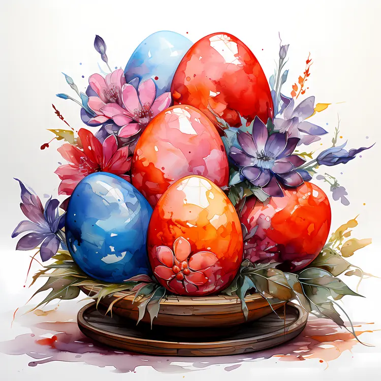 Colorful Decorative Eggs in a Basket