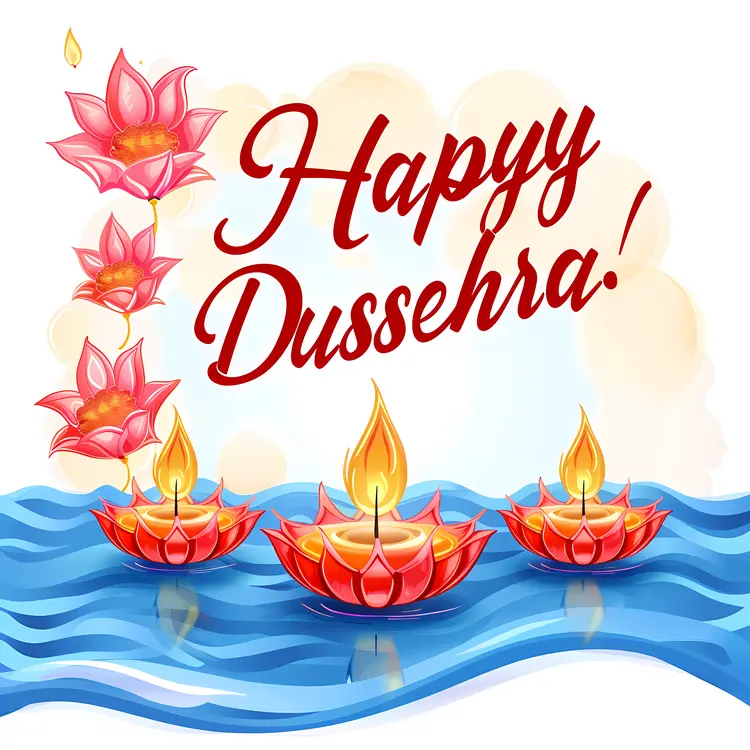 Happy Dussehra with Floating Diya Lamps