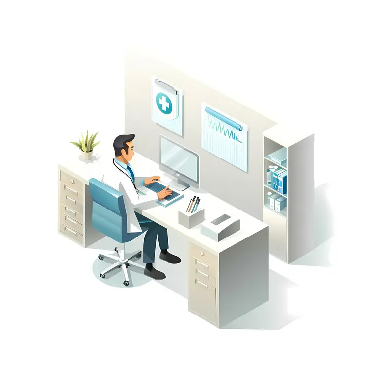 Doctor Working at Desk in Office