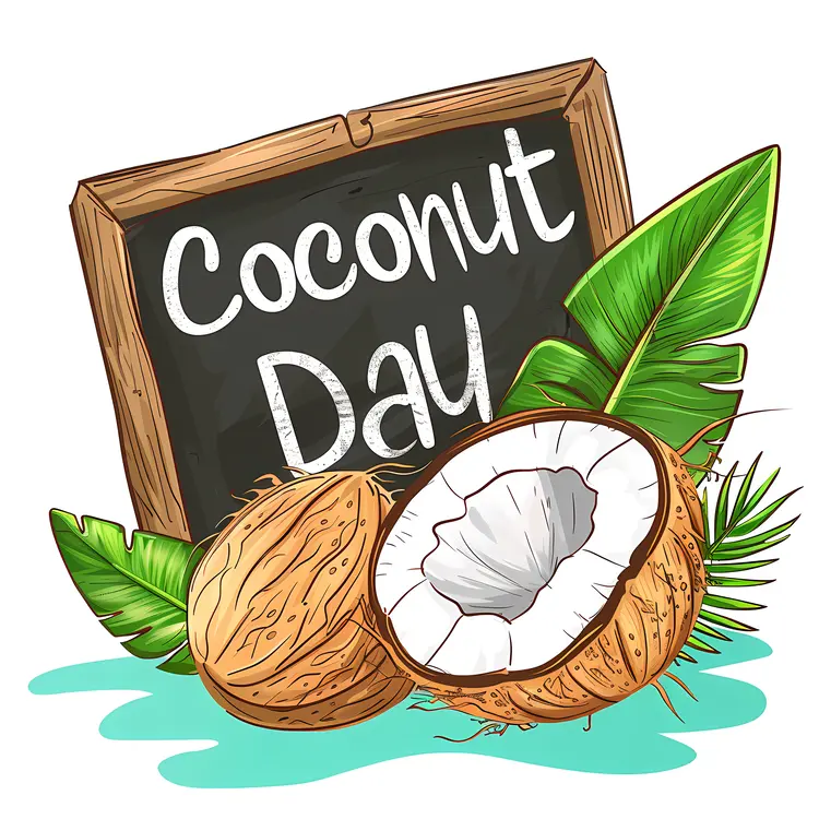 Coconut Day Celebration Sign with Tropical Elements