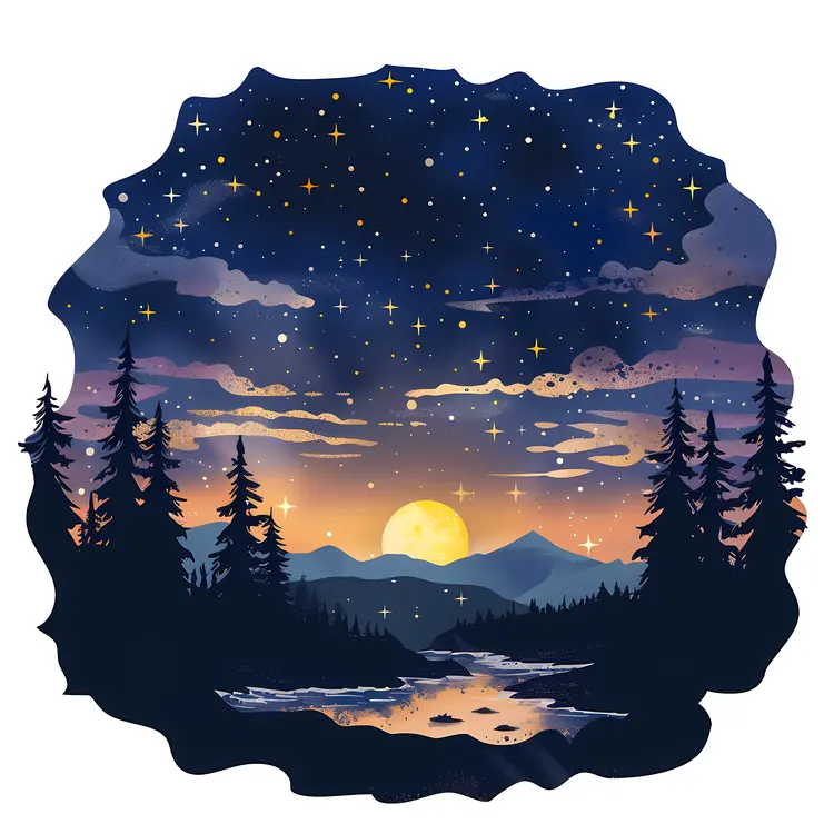 Starry Night Sky with Moon and Stars
