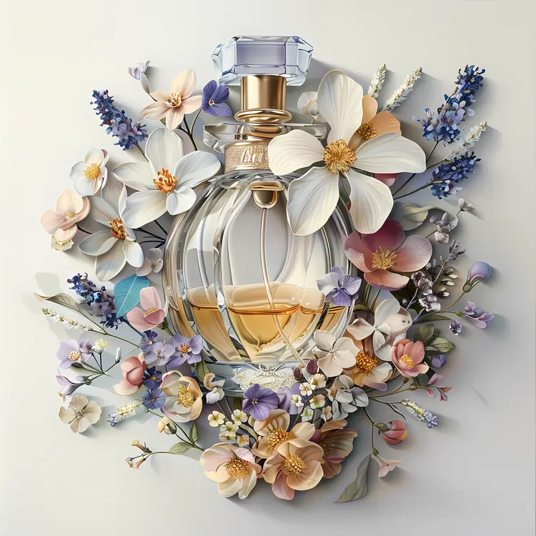 Elegant Perfume Bottle with Pastel Flowers