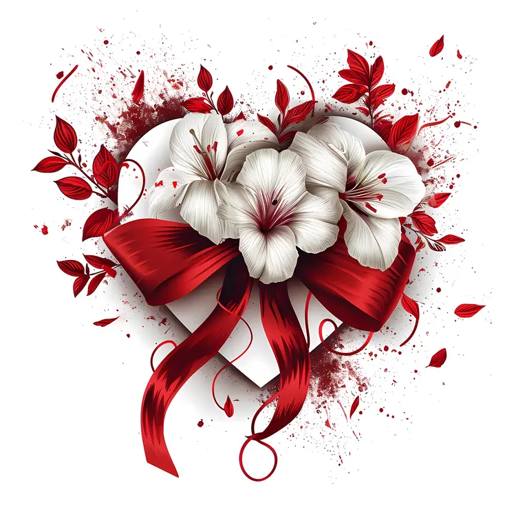 Heart with Ribbon and White Flowers